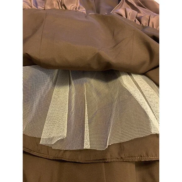 Simone Carvalli Dress Brown Woodland Forest Fairy Ruched Floral Appliqué Size 12 - Picture 12 of 16